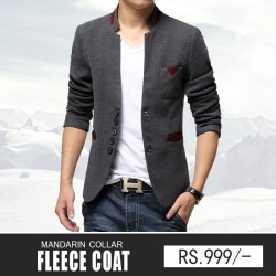 Grey Mandarin Collar Fleece Coat